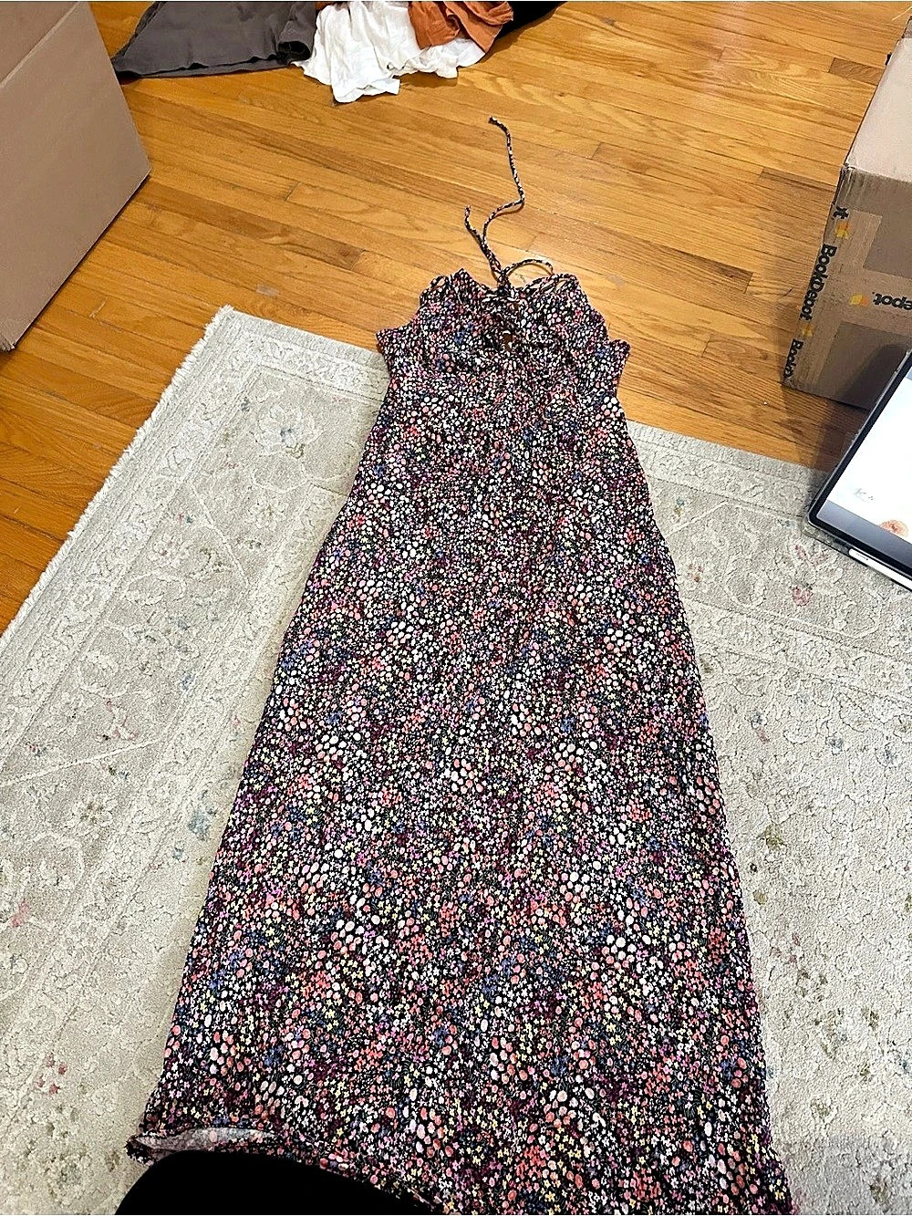 H&M Floral Maxi Dress in Black & Pink Size Medium